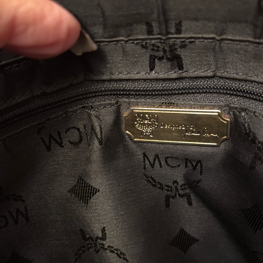 MCM Black Canvas Tote with Cognac Trim and Gold Plaque - Picture 8 of 16